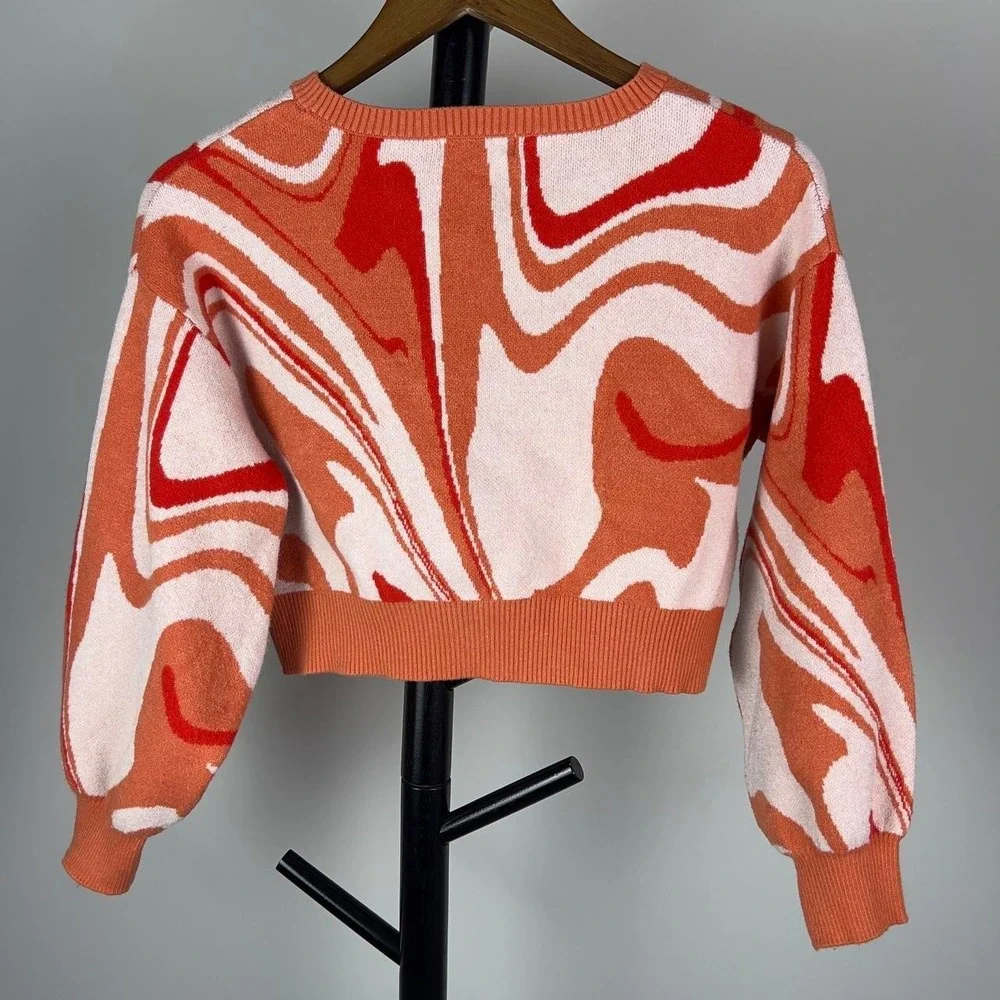 Altar'd State Retro Marble Swirl Cropped Sweater Small S